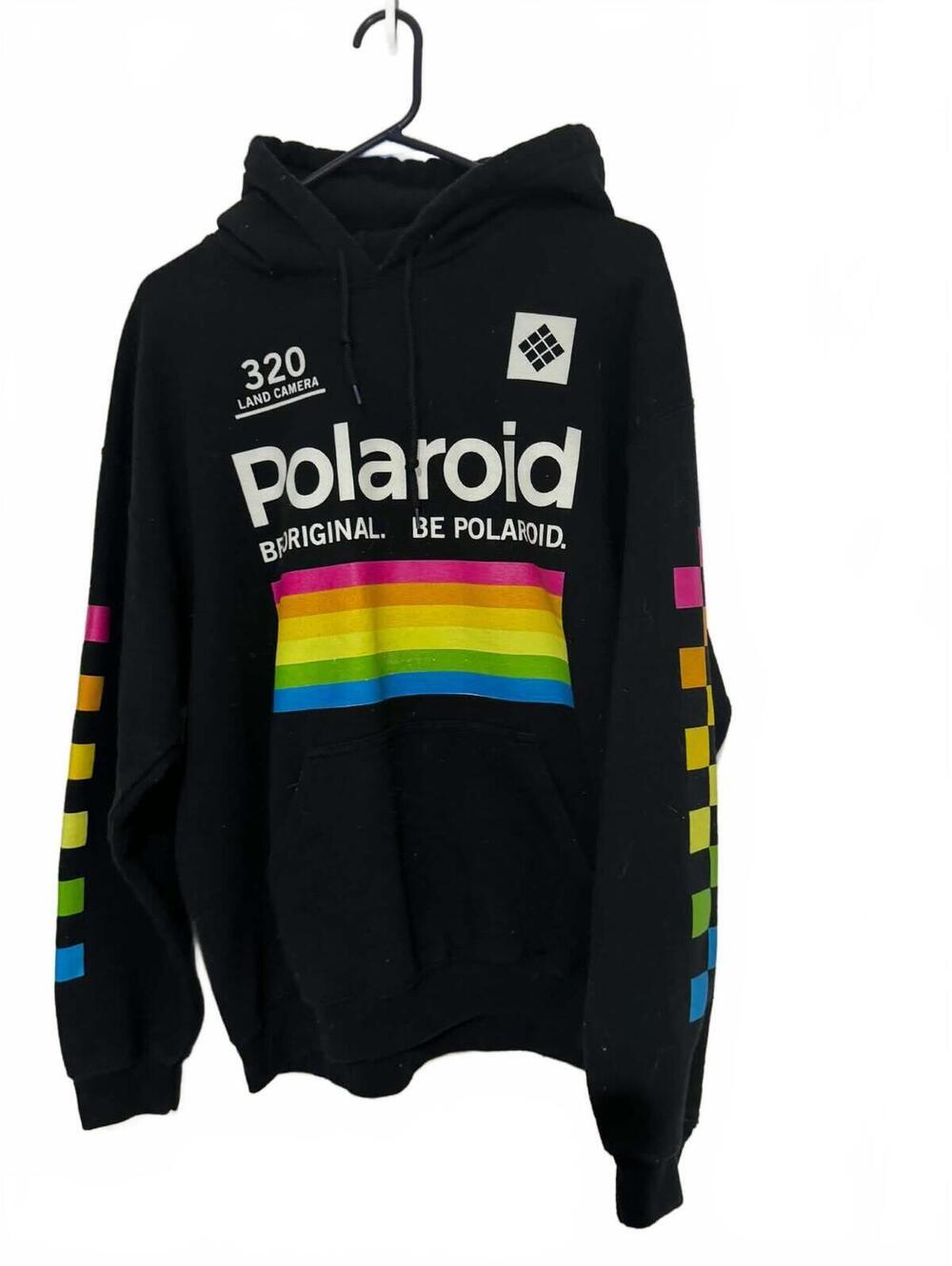 Polaroid Graphic Pullover Hoodie Black Rainbow Logo Print